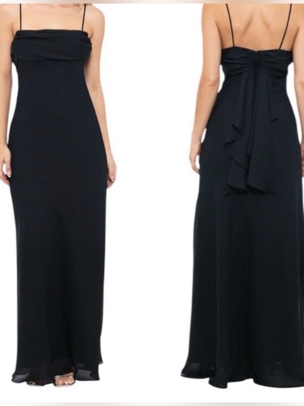 Betsy & Adam by Linda Bernell Black sleeveless spaghetti strap Maxi Dress SZ 6 - Picture 3 of 17